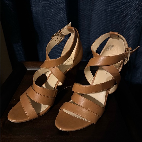Nine West Tan Strappy Heels - Picture 1 of 5